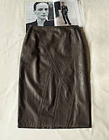 Коричневая кожаная винтажная юбка карандаш миди женская (Германия), размер S