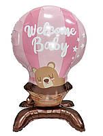 Стоячий фольгированный шарик КНР (56х90 см) Воздушный шар с мишкой розовый
