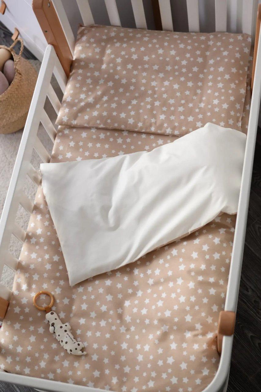 Змінна постіль в ліжечко 120х60 см Baby Veres Flannel stars beige new 3 одиниці 154.5.04.1