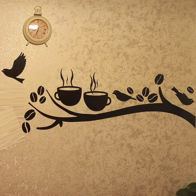 Виниловая наклейка на кухню Время кофе наклейки ветки птицы декор кухни стикеры на стену матовая 800x520 мм - фото 4 - id-p194238547