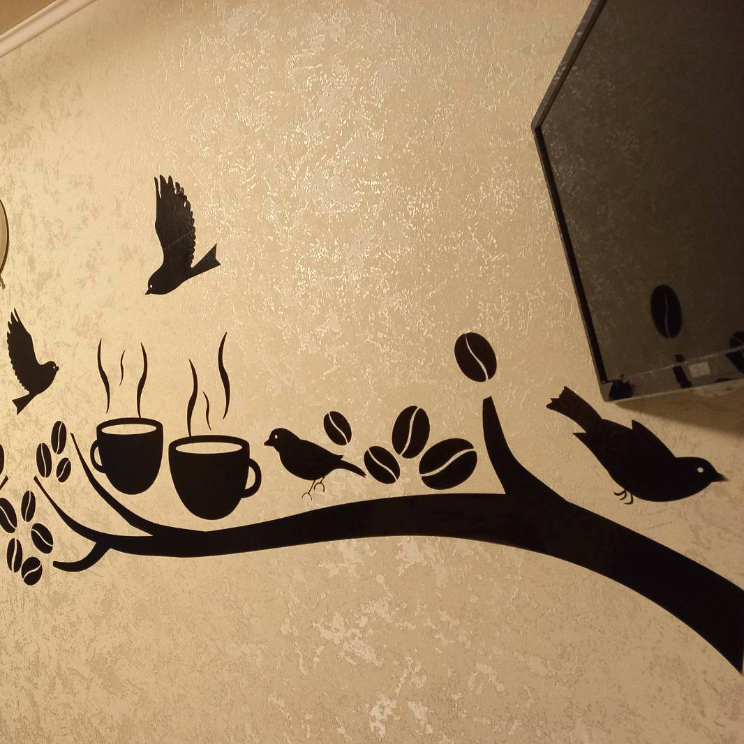 Виниловая наклейка на кухню Время кофе наклейки ветки птицы декор кухни стикеры на стену матовая 800x520 мм - фото 3 - id-p194238547