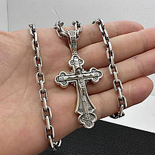 Комплект срібний чорнений якірний ланцюжок з хрестом на шию срібло 925 проба, фото 2
