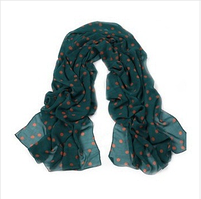 Жіноча шарф хустка в горох шифоновий 150 см*70 см Темно-бірюзовий