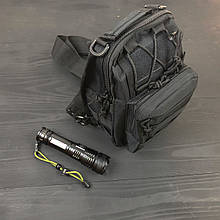 Набір: армійська чорна сумка + тактичний ліхтар професійний UX-818 POLICE BL-X71-P50