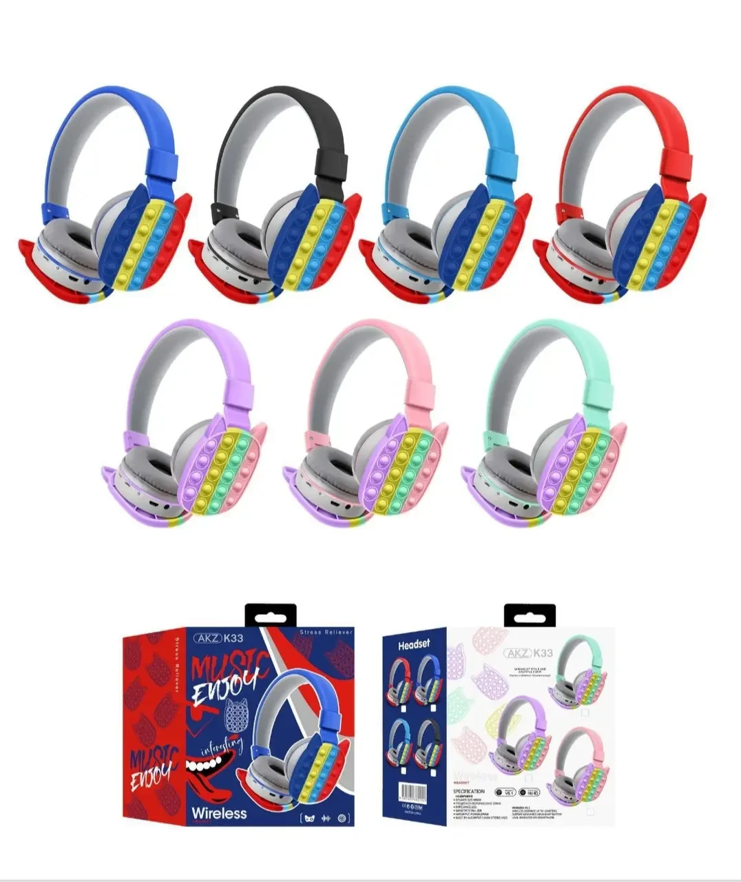 Дитячі бездротові навушники POP IT Bluetooth 5.0 K33, фото 1