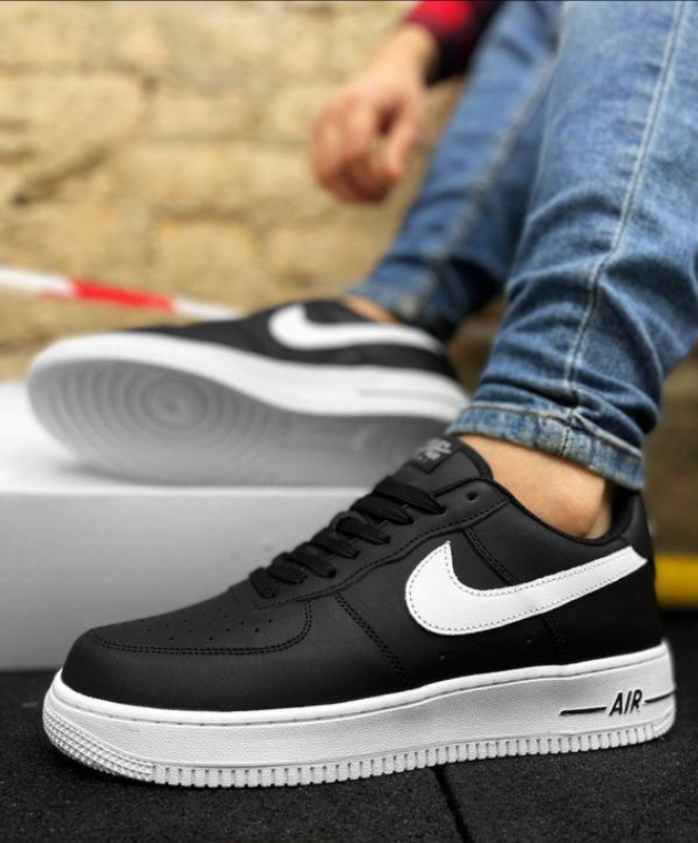 Чоловічі кросівки Nike Air Force натуральна шкіра, чорні, фото 1