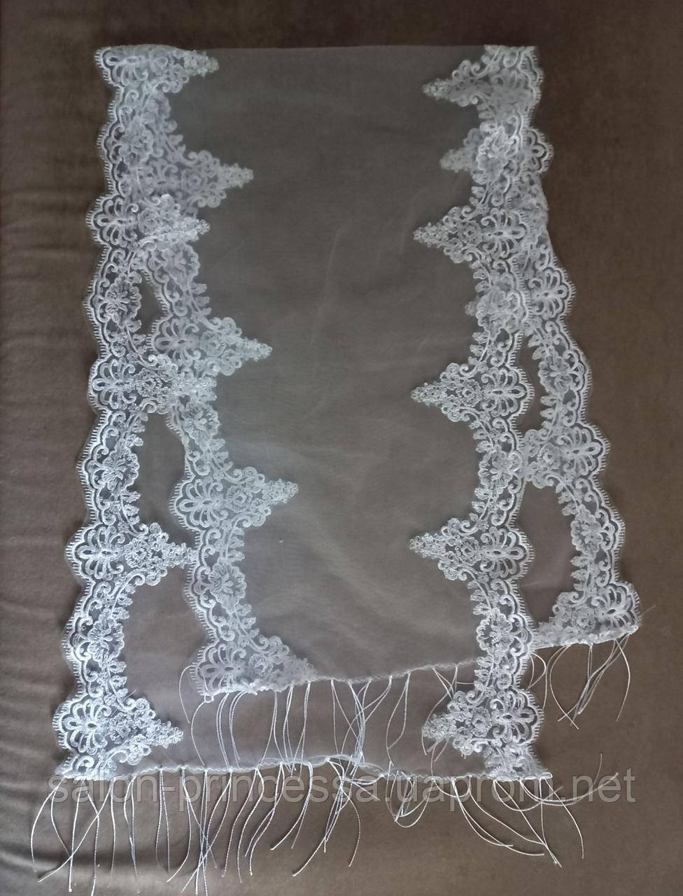 Молочний весільний шарф з мереживом арт. Ш-св-23-04