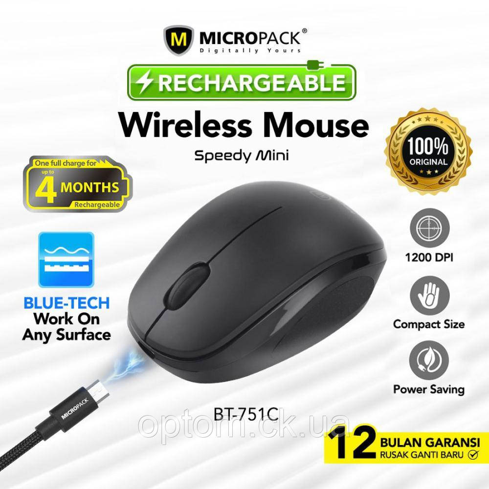 Мишка MICROPACK BT-751C на Акумуляторі (без дротова) Black