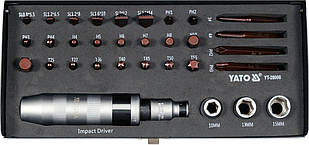 Викрутка реверсивна ударна  YATO L= 168 мм, з викрутковими насадками і головками, 32 елем. в футлярі Baumar - Порадуй Себе