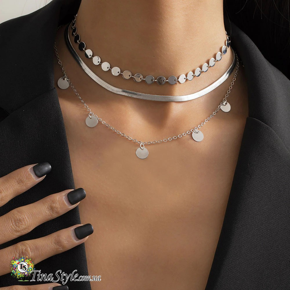 Підвіска багатошарова монетка очей око чокер кольє модне кулон кристал багатошарове кольє, фото 1