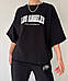 Жіночий популярний костюм двійка з написом L.A футболка та джогери (чорний, мокко, графіт) оверсайз 42-46, фото 4