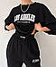 Жіночий популярний костюм двійка з написом L.A футболка та джогери (чорний, мокко, графіт) оверсайз 42-46, фото 3