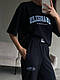 Жіночий популярний костюм двійка з написом L.A футболка та джогери (чорний, мокко, графіт) оверсайз 42-46, фото 2