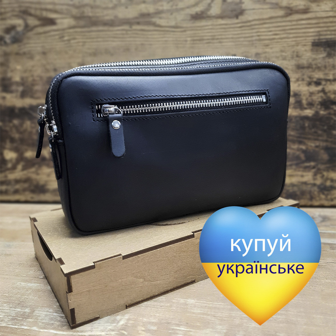 Чоловіча шкіряна сумка клатч GS чорна, фото 1