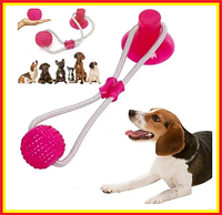 Игрушка для собак и кошек канат на присоске с мячом,интерактивная многофункционал игрушка для собак Розова new