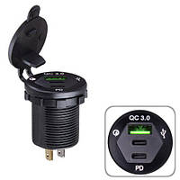 Автомобільний зарядний пристрій USB 5-12V3.0A + 2 TYPE-C + PD 12-24V врізний у планку