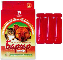 Бар'єр супер Краплі проти бліх та кліщів для собак і котів 3 шт.