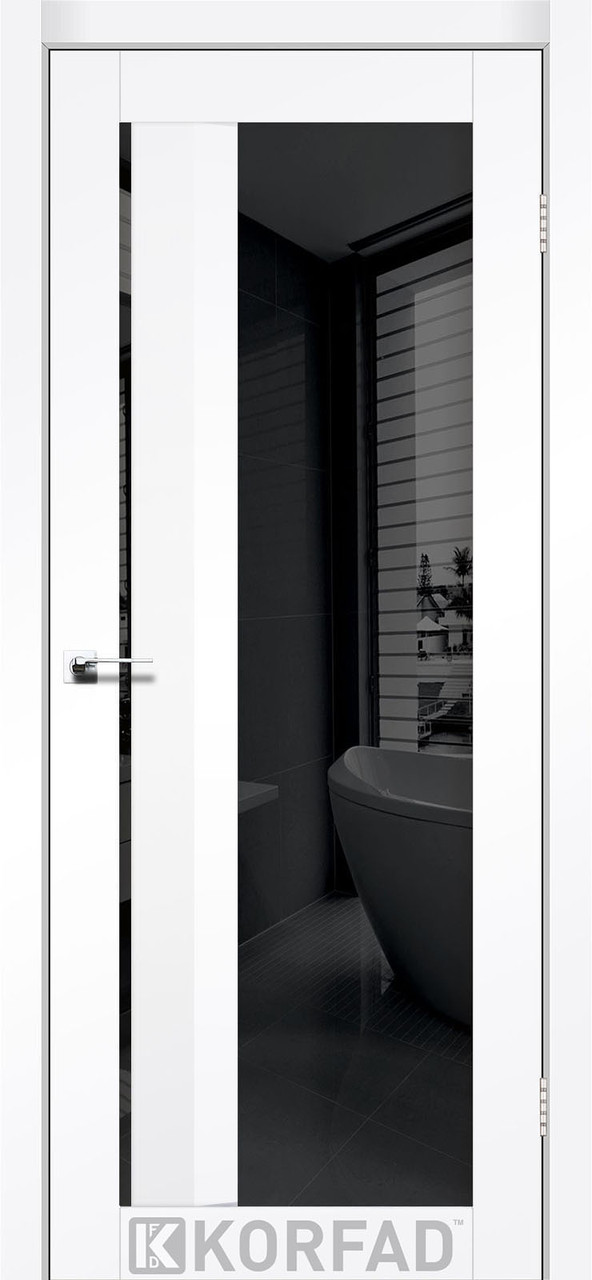 Двері міжкімнатні KORFAD Aliano AL-06 аляска Super PET (чорне скло), фото 1