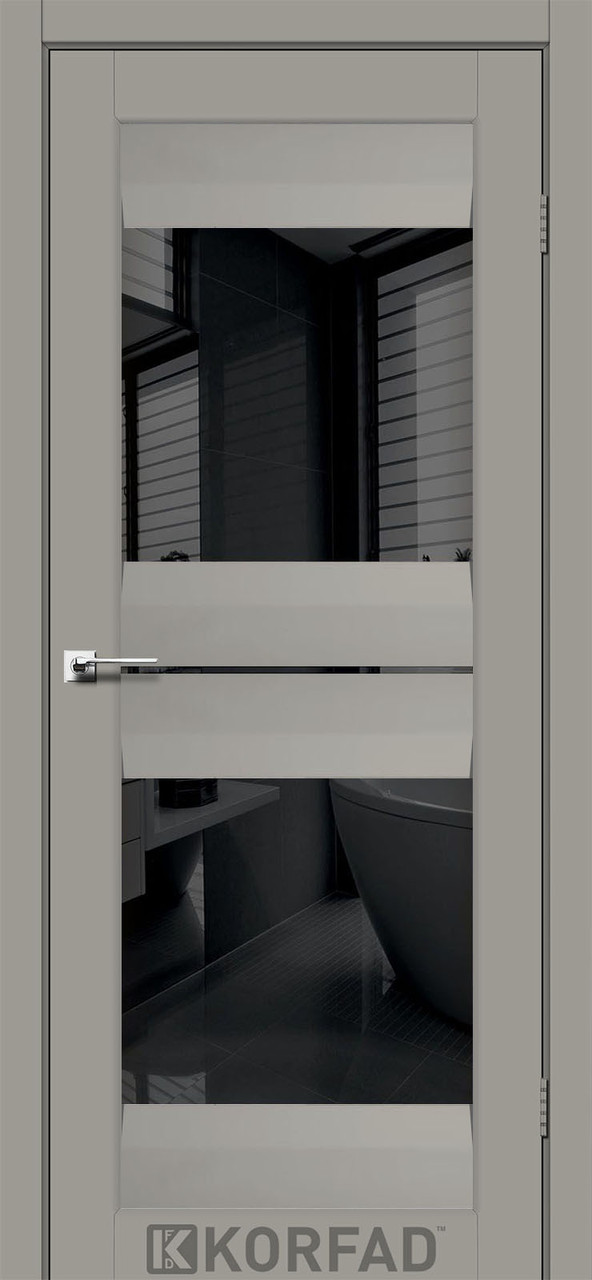 Двері міжкімнатні KORFAD Aliano AL-07 сірий Super PET (чорне скло), фото 1