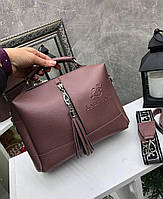 Женская сумка чемоданчик с двумя ремнями сумочка через плечо красивая темная пудра кожзам