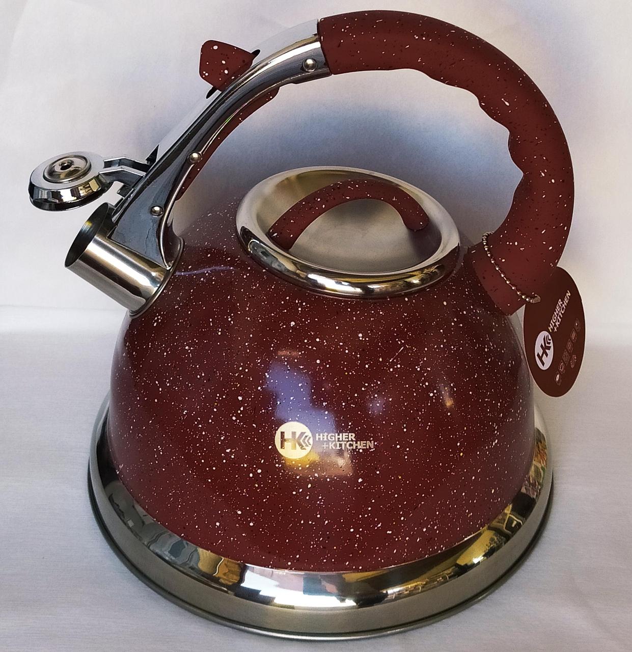 Чайник з нержавіючої сталі з гранітним покриттям 3,5 л зі свистком Higer Kitchen ZP-021 Червоний, фото 1