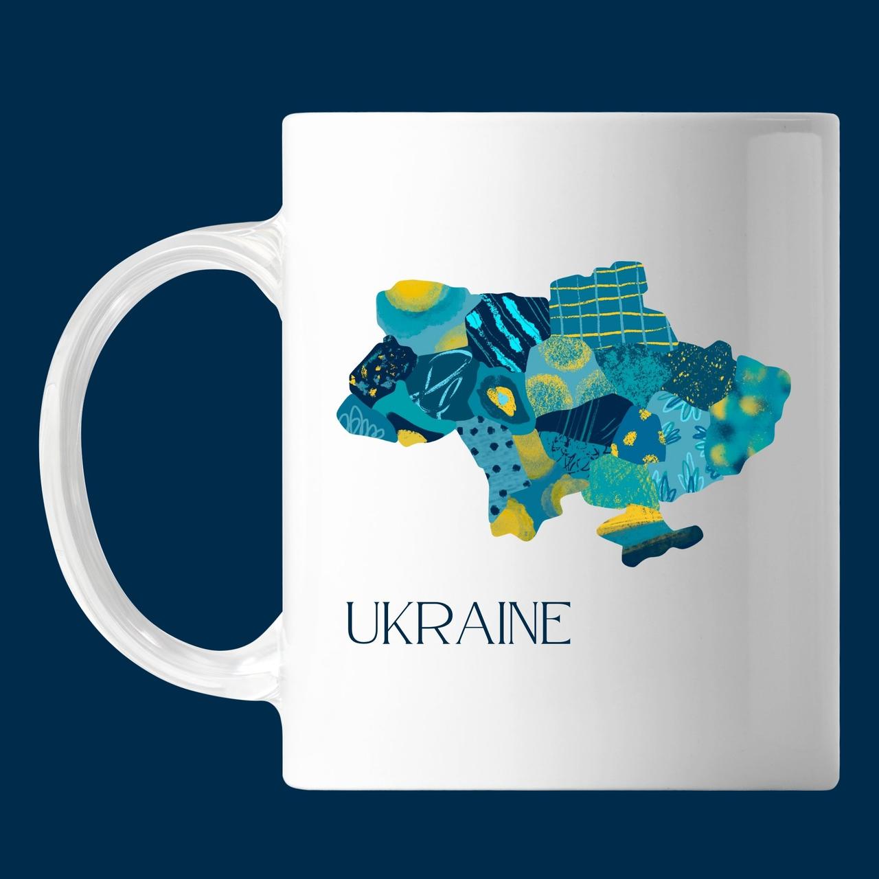 Чашка Мапа України кольорова, кружка з прінтом Орігамі OM 6002