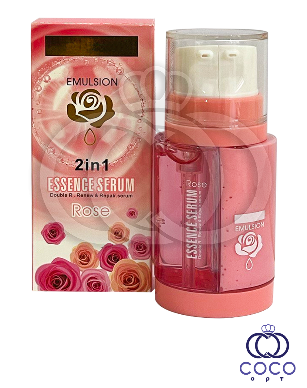 Сироватка й емульсія для обличчя 2 в 1 з екстрактом троянди 2in1 Essence Serum Rose 2*35 ml, фото 1