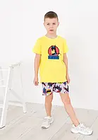 Летний костюм для мальчика футболка с принтом и шорты детские Кулир на рост 110-116 см 2859