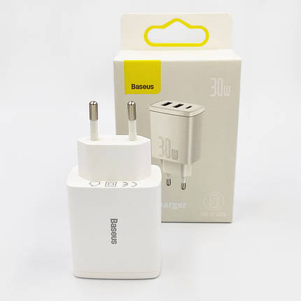 Мережевий зарядний пристрій Baseus Compact Quick Charger 2U+C 30 W EU White CCXJ-E02, фото 2