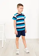 Костюм для мальчика летний футболка в полоску и шорты Кулир на рост 98-104 см 2855