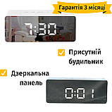 Електронний годинник, дзеркальний настільний годинник з підсвіткою та градусником, білий, The Chestnut, фото 2