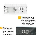Електронний годинник, дзеркальний настільний годинник з підсвіткою та градусником, білий, The Chestnut, фото 3