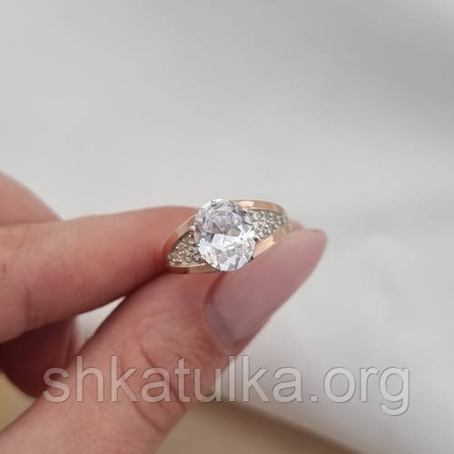Серебряное кольцо с золотыми пластинами и крупным цирконом - фото 3 - id-p588908436