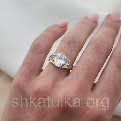 Серебряное кольцо с золотыми пластинами и крупным цирконом - фото 2 - id-p588908436