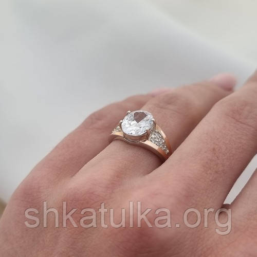 Серебряное кольцо с золотыми пластинами и крупным цирконом - фото 5 - id-p588908436