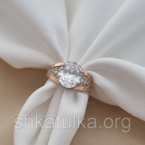 Серебряное кольцо с золотыми пластинами и крупным цирконом - фото 1 - id-p588908436
