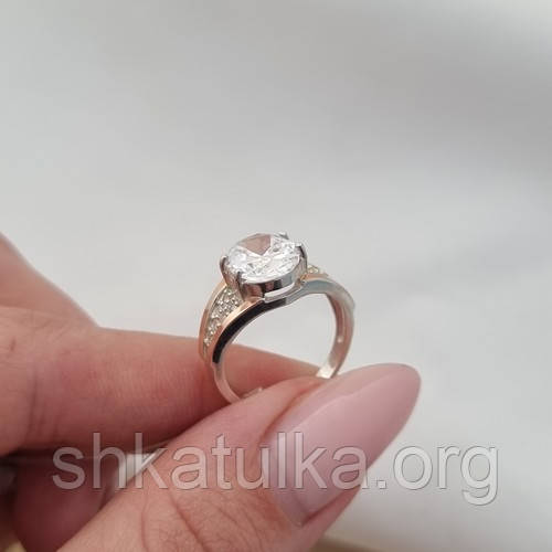 Серебряное кольцо с золотыми пластинами и крупным цирконом - фото 4 - id-p588908436