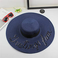 Капелюх жіночий літній із широкими крисами з паєтками синій