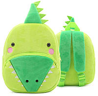 Детский рюкзачок зеленый Дракон для малышей велюр маленький для садика мягкий дошкольный унисекс