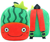Детский рюкзак для любимых малышей Арбуз красный с зеленым мягкий велюр маленький в садик дошкольный