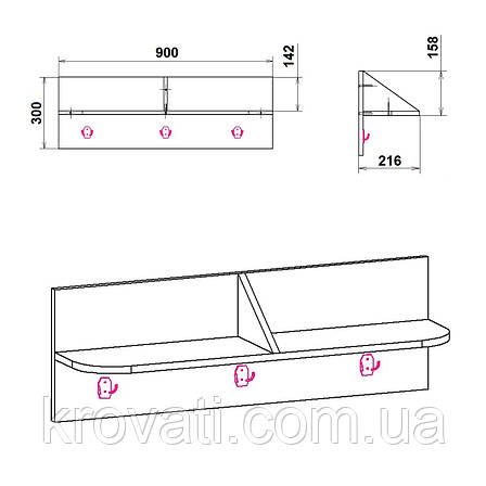 Вішалка на стіну В-3, Компаніт, Бук, фото 2