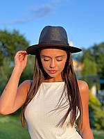 Капелюх унісекс літня Федора зі стійкими крисами та стрічкою чорний