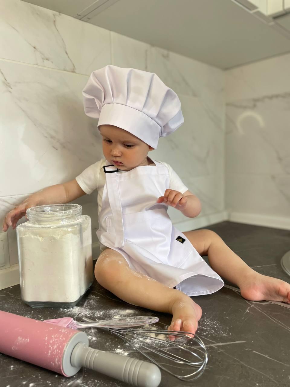Комплект Фартух та ковпак кухаря дитячий Latte Baby для немовлят 1-3 років Білий