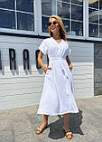 Біла літня сукня міді на ґудзиках з американського крепу, фото 7