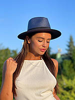 Капелюх унісекс літня Федора зі стійкими крисами та стрічкою синя