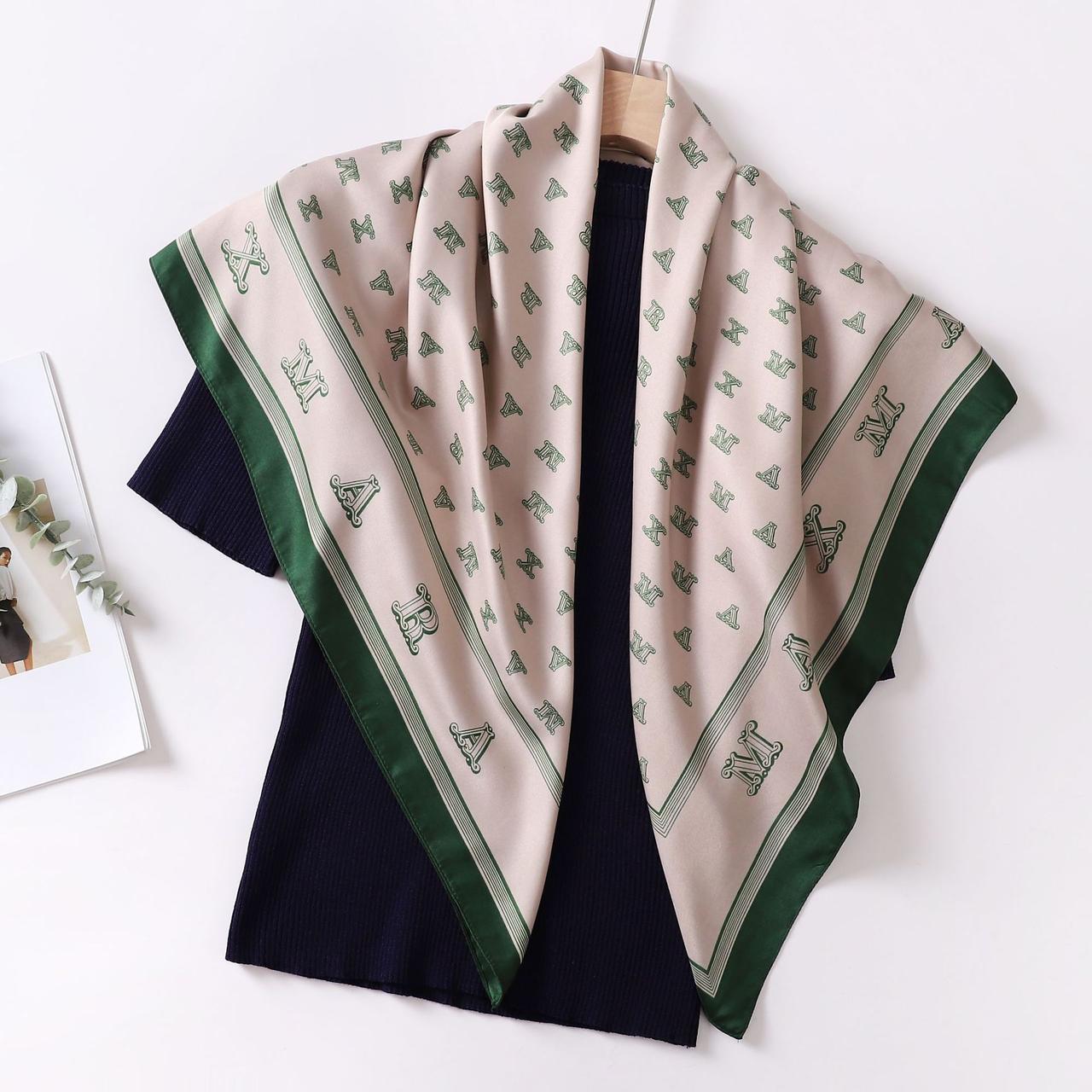 Косинка шовкова максмара хустка на шию на сумку жіночий атласний шаль біла з принтом шовк-армані хустка Зелений