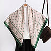 Косинка шовкова максмара хустка на шию на сумку жіночий атласний шаль біла з принтом шовк-армані хустка Зелений, фото 2