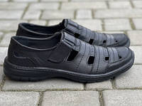 Emirrо мужские летние черные сандалии на липучке. Летние мужские кожаные сандалии