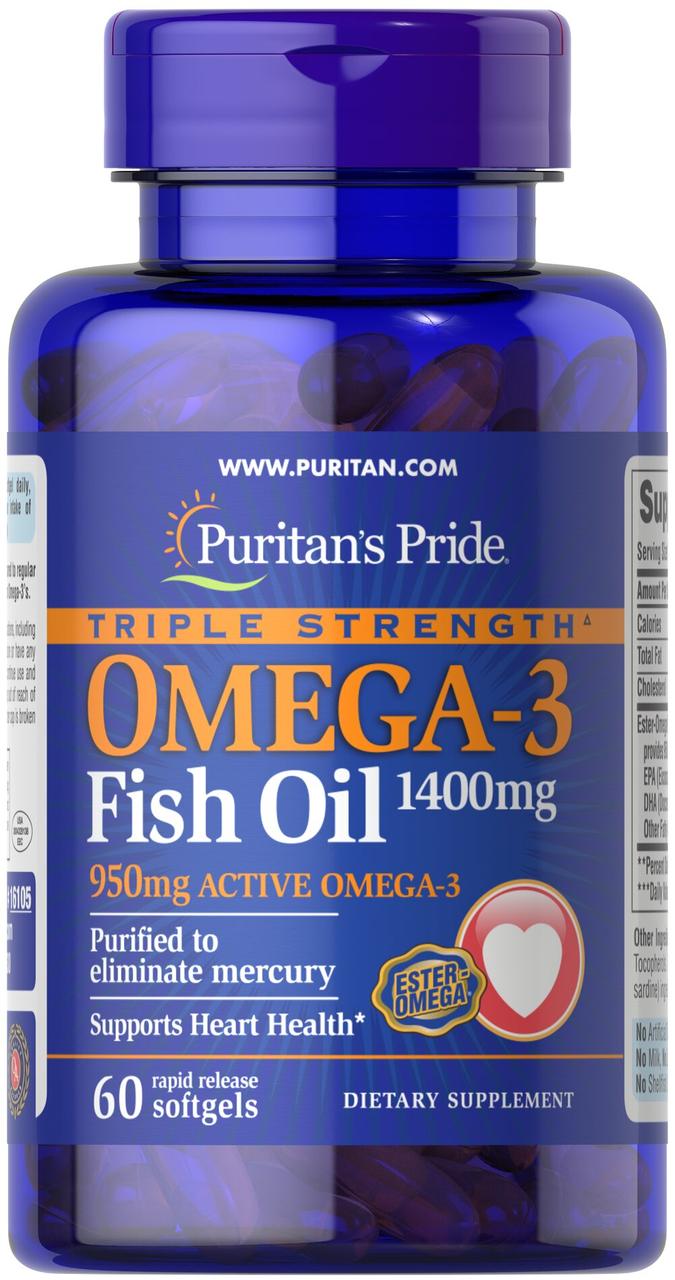 Puritan's Pride, Омега-3 риб'ячого жиру потрійної сили (Omega-3 Fish Oil) 1360 мг 60 м'яких капсул