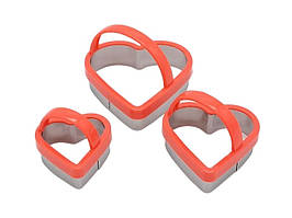 Форма вирубка металева для вирізання тіста Форми для печива і пряників в наборі 3 шт Серце з ручкою